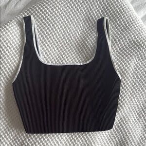 Babaton Black Ribbed Crop Tank Top